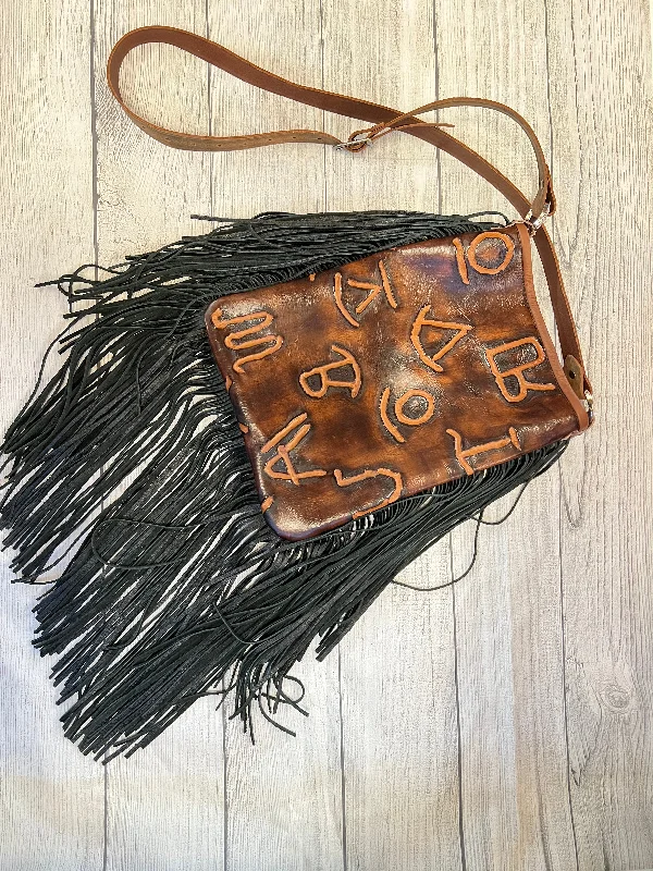 Medium Brown Brands with Black Fringe Crossbody Purse