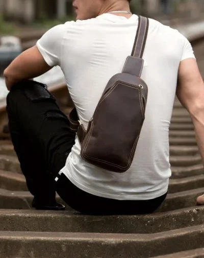 Leather Mens Cool Sling Bag Crossbody Bag Chest Bag for men