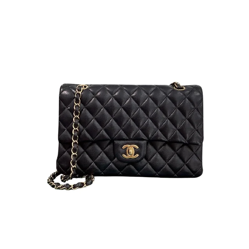 Double Flap Medium Lambskin Quilted Black GHW