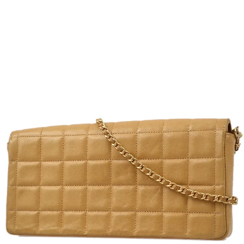 Chanel 2000-2001 Beige Lambskin East West Choco Bar Chain Shoulder Bag