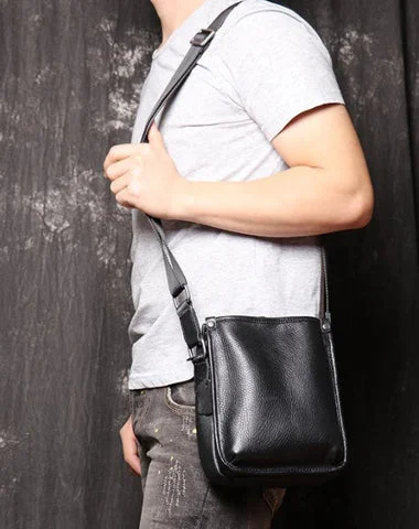 Cool Black LEATHER MENS Vertical SIDE BAGS COURIER BAG Black Vertical MESSENGER BAG FOR MEN