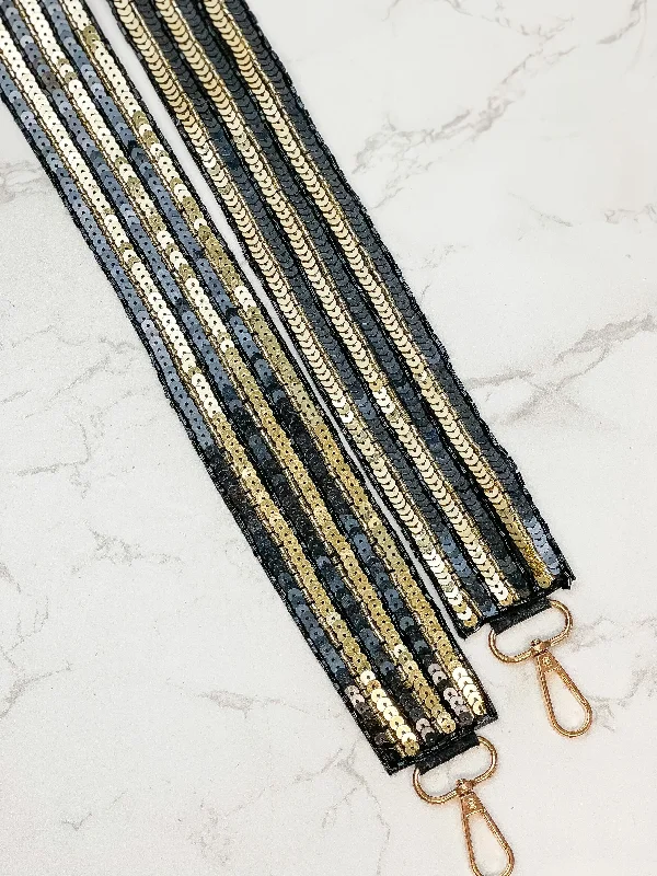 Sequin Purse Strap - Black & Gold