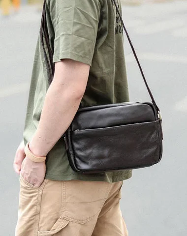 Black Leather Mens Casual Small Courier Bags Messenger Bags Gray Postman Bag For Men