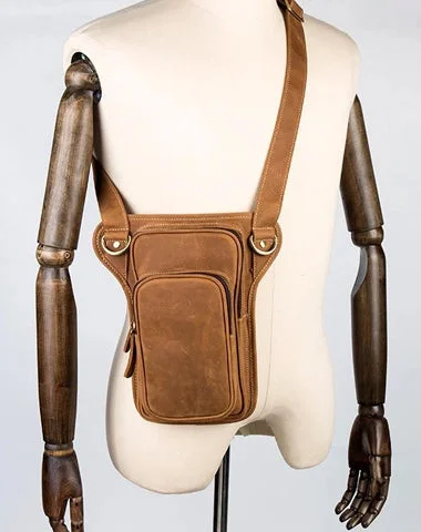 Brown Leather 8 inches Mens Small Messenger Bags Chest Bags Sling Bags for Men