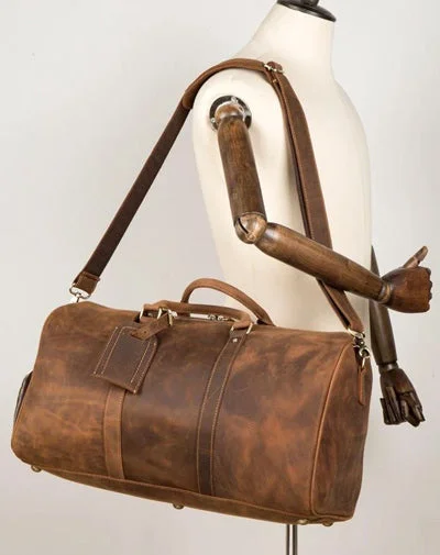 Cool Brown Mens Leather 15 inches Weekender Bag Travel Shoulder Bags Duffle  Luggae Bag for Men