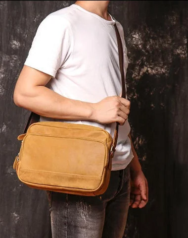 Tan Leather Men's Messenger Bag Side Bag iPad Courier Bags Tan Postman Bag For Men