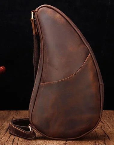 Cool Vintage Brown Leather Chest Bag Sling Bag Sling Crossbody Bag For Men