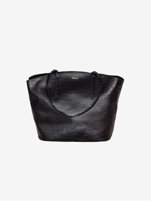 Mimosa Vegan Apple Leather Tote Bag | Black Crocodile