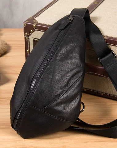 Leather Black Mens Cool Sling Bag Crossbody Bag Chest Bag for men