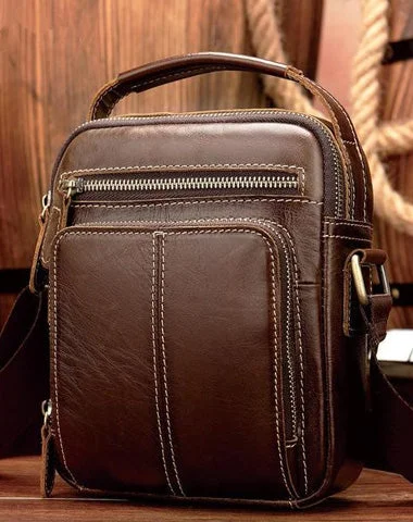 Fashion Brown Leather Men's Small Vertical Courier Bag Messenger Bag Side Bag For Men