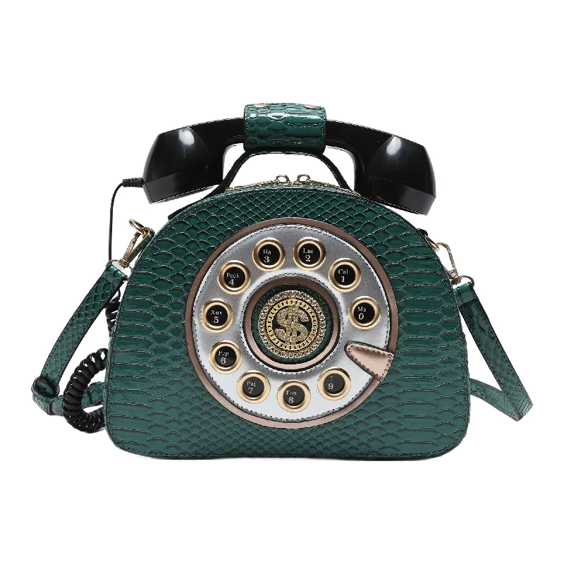 A subtle three-dimensional telephone landline crossbody bag