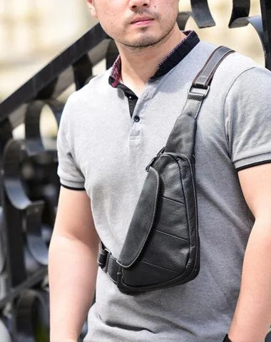 Cool Leather Mens Chest Bag Sling Bag Sling Crossbody Bag Travel Sling Bag for men