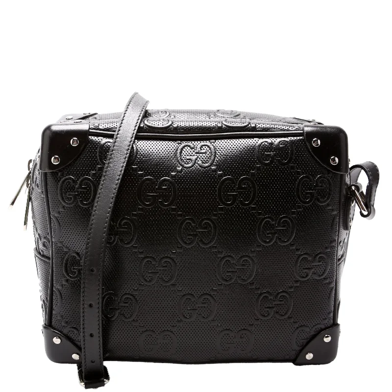 GG Embossed Square Messenger Bag Black