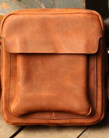 Genuine Leather Mens Cool Messenger Bag Sling Bag Chest Bag Bike Bag Cycling Bag for men