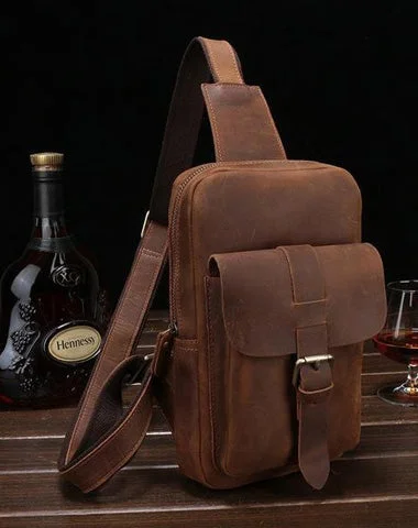 Vintage Leather Men's Sling Bag Chest Bag Sling Shoulder Bag For Men