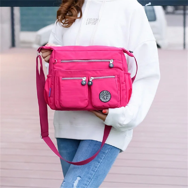 Fashionable Nylon Shoulder Bag with Multiple Pockets