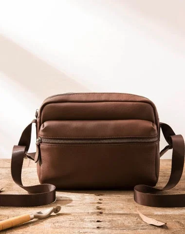 Black Cool Leather Mens Small Postman Bag Brown Messenger Bags Courier Bag for Men