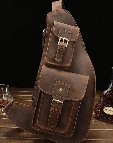 Leather Mens Sling Bag Chest Bag Cool Sling Shoulder Bag Sling Backpack for men