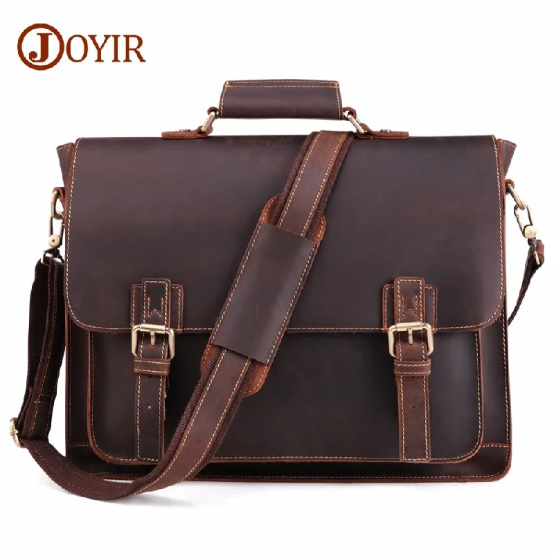 JOYIR 2019 Vintage Men's Genuine Leather Briefcase Crazy Horse Genuine Leather Messenger Male Laptop Bag Men Business Travel Bag