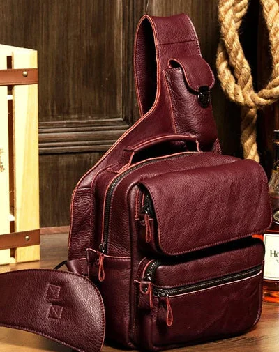 Leather Mens Cool Sling Bag Crossbody Bag Chest Bag for men