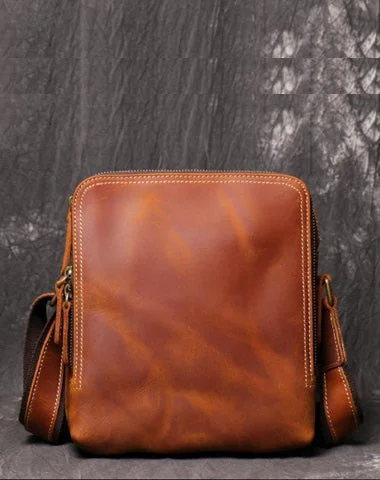 Cool Brown LEATHER MENS Ipad Vertical SIDE BAG COURIER BAG Vertical MESSENGER BAG FOR MEN